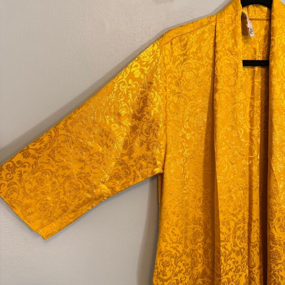 AO.LA by Alice + Olivia Kalena Open-Front Jacquard Brocade Kimono Robe Gold M/L - Picture 3 of 9